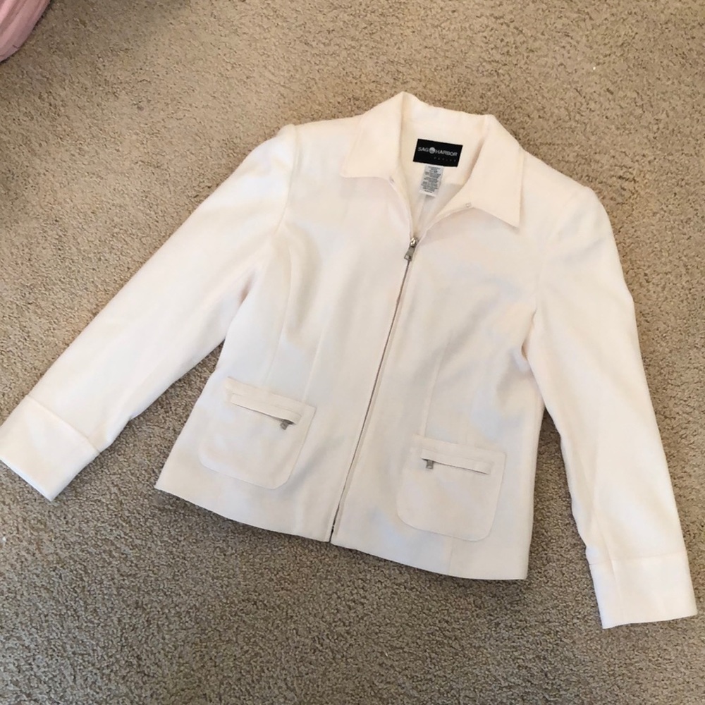 Vintage Sag Harbor 6 Petite Ivory Zip Front Lined Bla… Gem